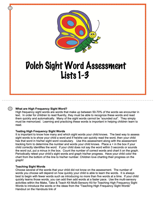 Dolch Sight Word Lists Printable pdf