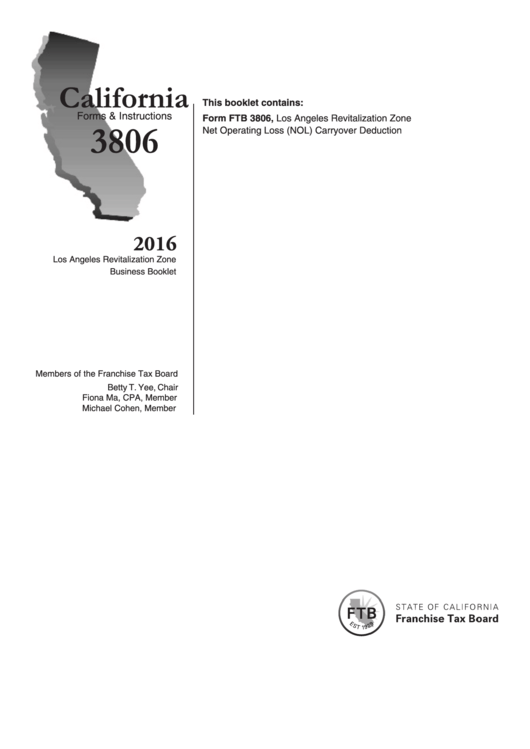 Form 3806 - Los Angeles Revitalization Zone Businesses Booklet - 2016 Printable pdf