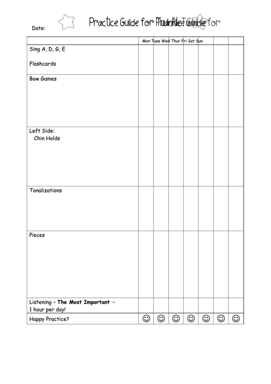 Twinkle Music Practice Log With Practice Guide Printable pdf
