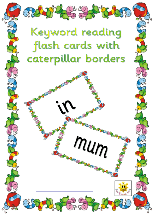 Keyword Reading Flash Cards With Caterpillar Borders Printable pdf