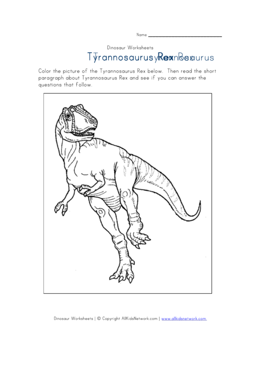 Tyrannosaurus Rex Educational Coloring Sheet