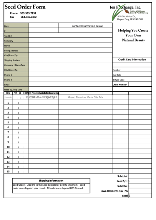Seed Order Form printable pdf download