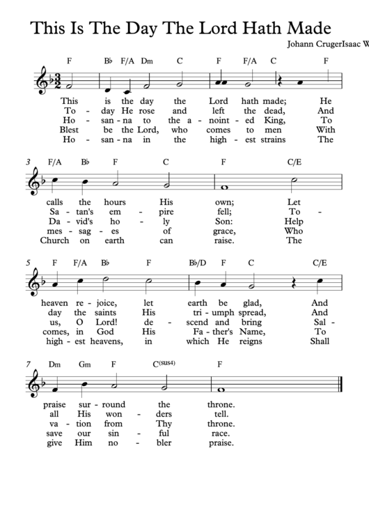 Johann Cruger - This Is The Day The Lord Hath Made Sheet Music Printable pdf