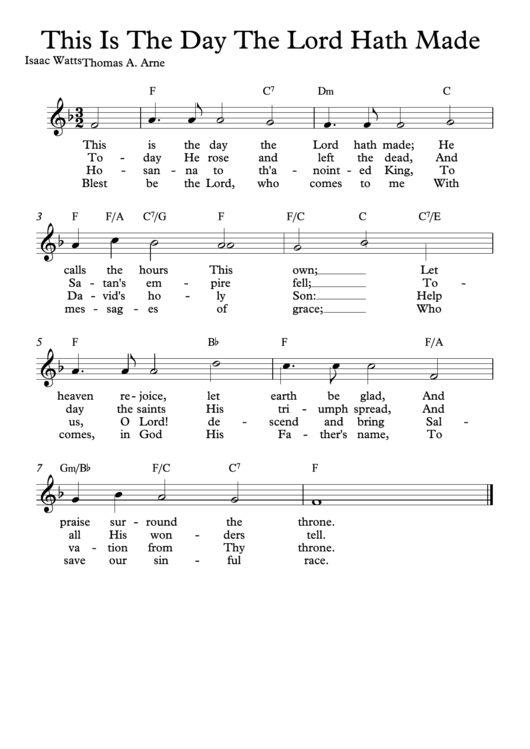 Thomas A. Arne - This Is The Day The Lord Hath Made Sheet Music Printable pdf