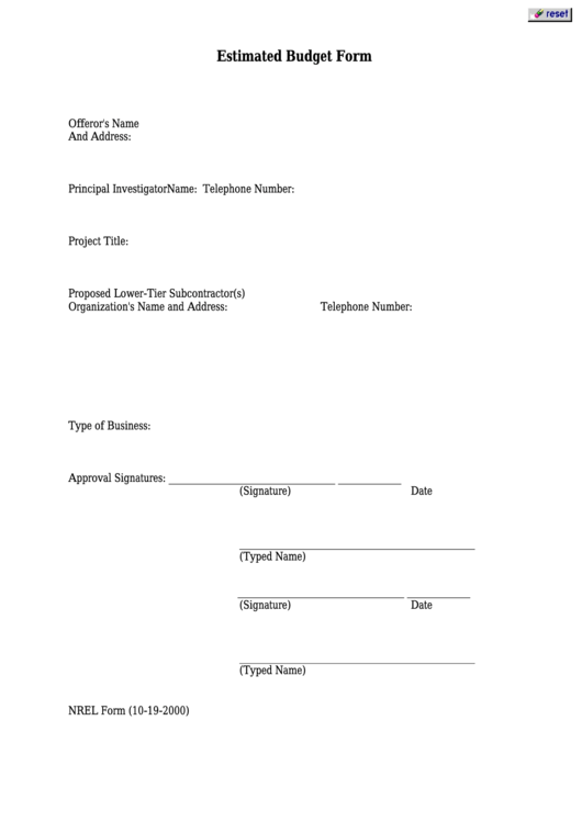 Fillable Estimated Budget Form Printable pdf