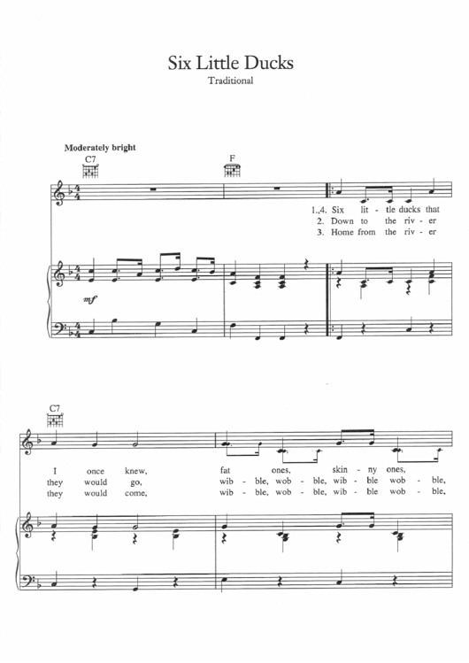 Six Little Ducks Sheet Music Printable pdf
