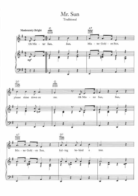 Mr. Sun Sheet Music Printable pdf