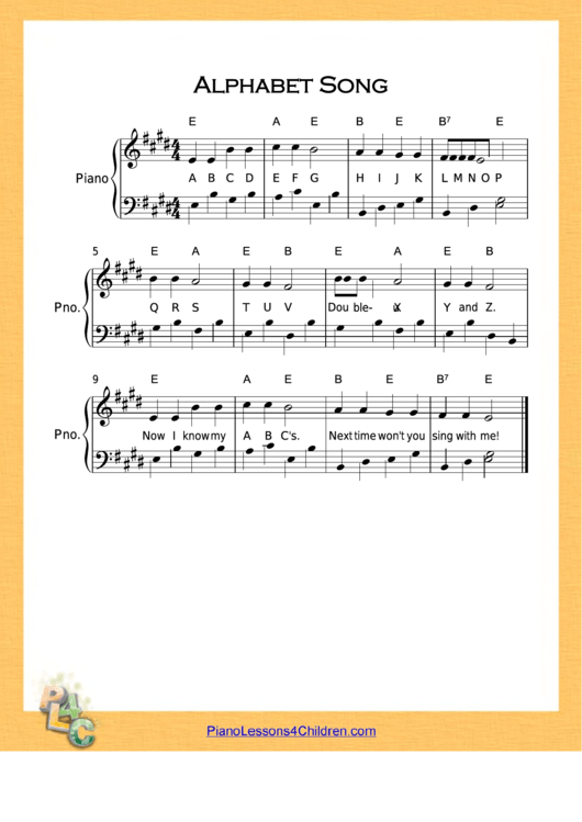 Alphabet Song Very E Major Sheet Music Printable pdf