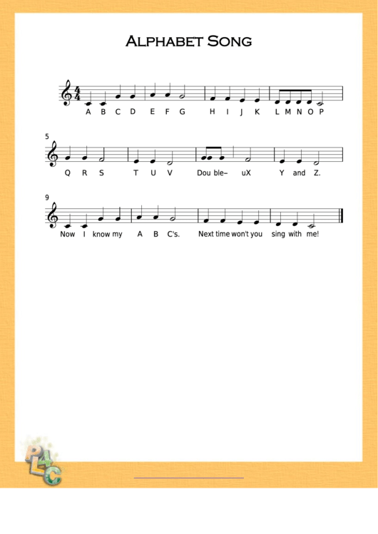 Alphabet Song C Major No Chord Symbols Sheet Music Printable pdf