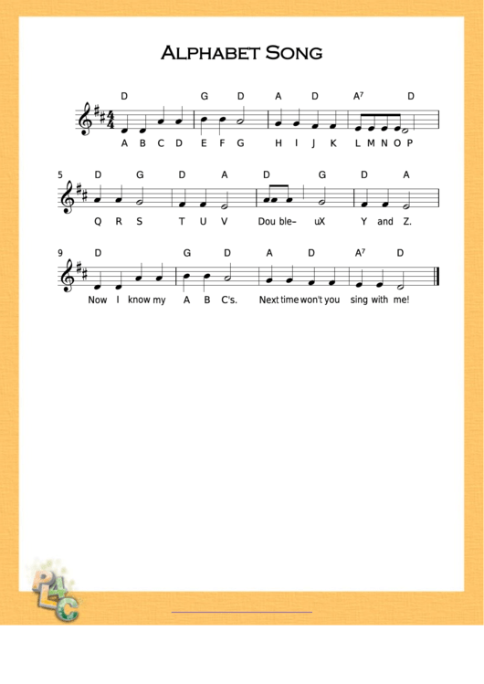 Alphabet Song D Major Sheet Music Printable pdf