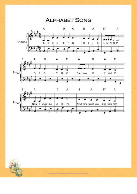 Alphabet Song Piano A Major Sheet Music Printable pdf