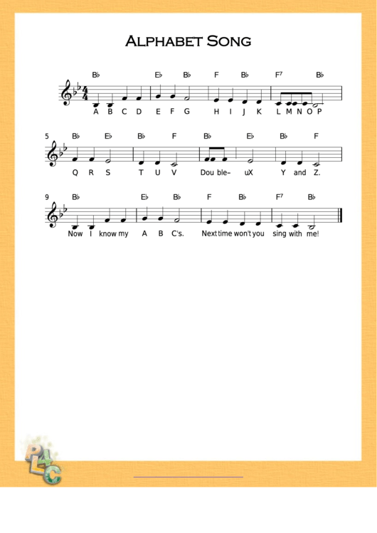Alphabet Song B Flat Major Sheet Music Printable pdf