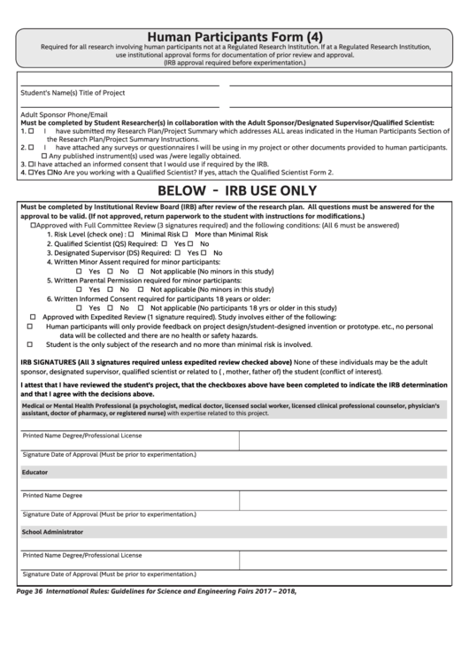 Fillable Human Participants Student Questionnaire Template Printable pdf