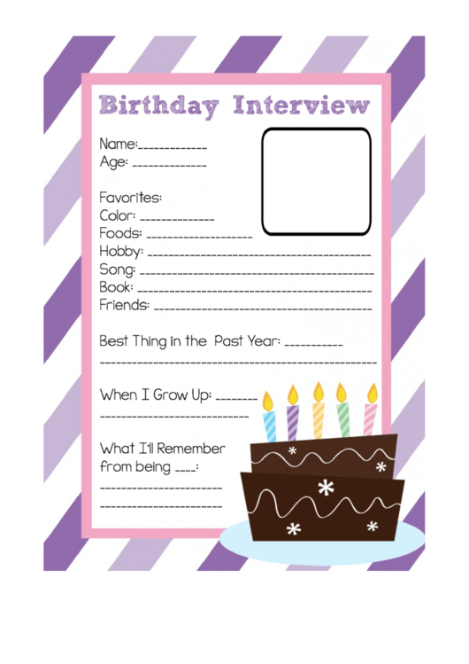 Cake Birthday Interview Template Printable pdf