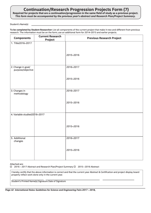 Fillable Continuation/research Progression Projects Form Printable pdf