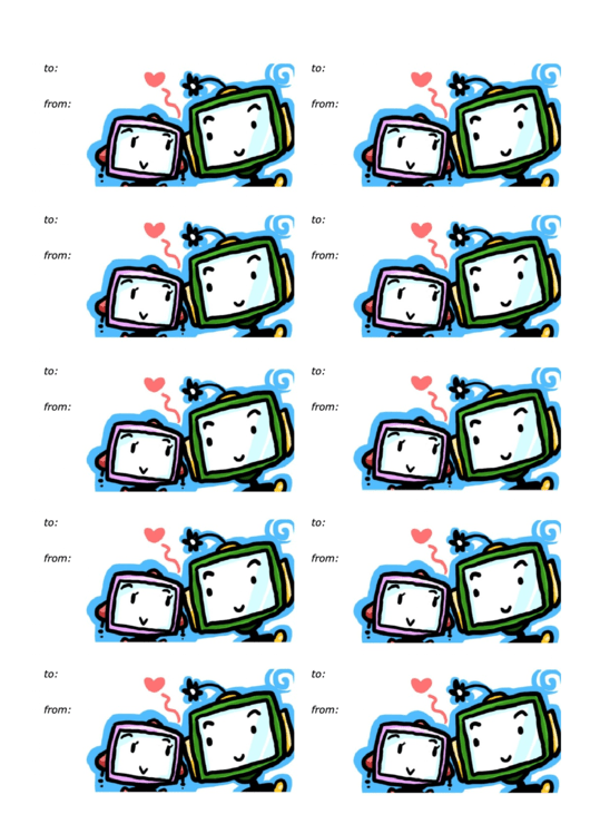Robots In Love Gift Tag Template Printable pdf