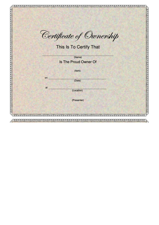 Certificate Of Ownership Template - Multicolor Printable pdf