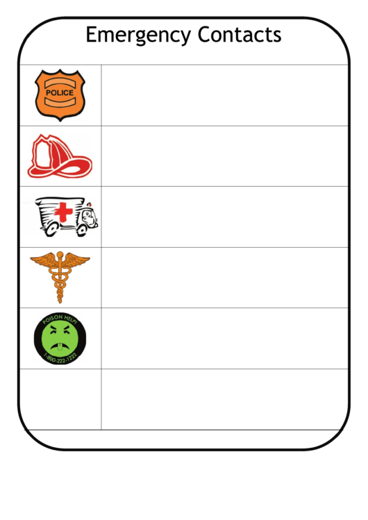 Emergency Contacts Form Printable pdf
