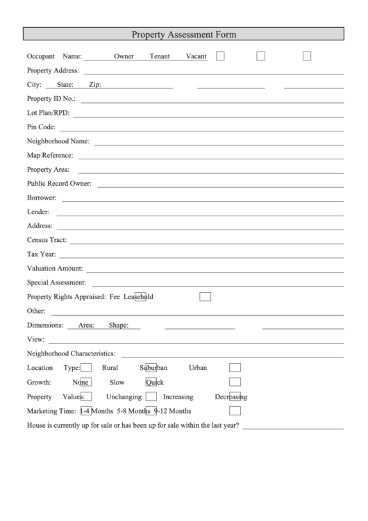 Property Appraisal Form Printable pdf