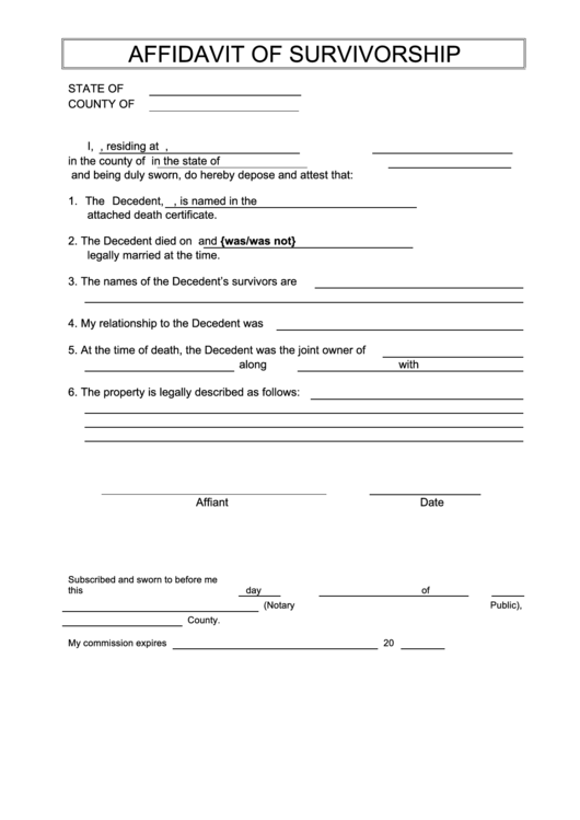 Affidavit Of Survivorship Printable pdf