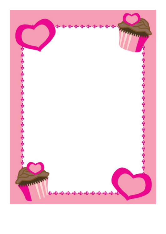 Pink Cupcakes And Hearts Border Printable pdf