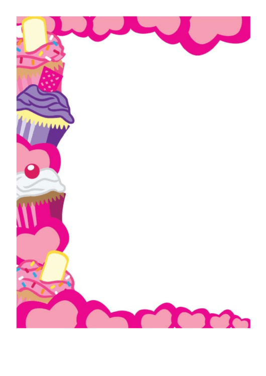 Cupcakes Pink Hearts Border Printable pdf
