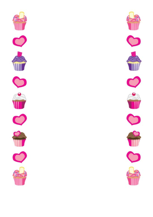 Hearts And Cupcakes Border Printable pdf