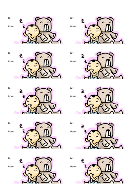 Sleepy Baby Gift Tag Template Printable pdf