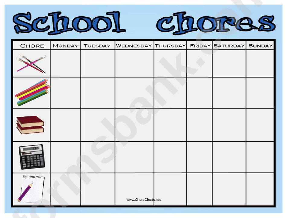 Weekly Blue School Chore Chart