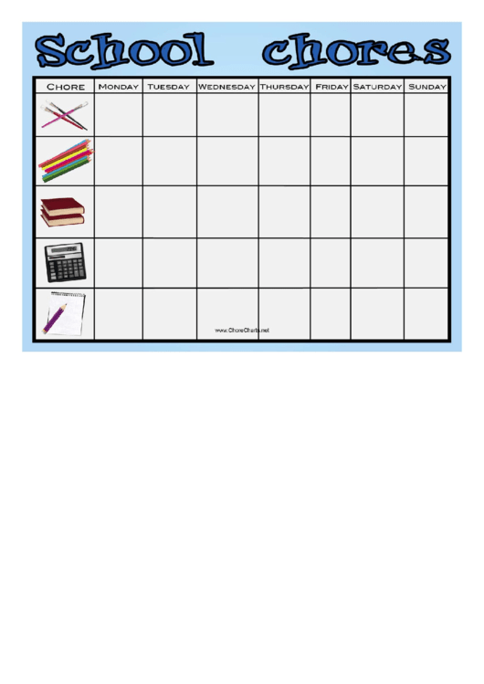 Weekly Blue School Chore Chart Printable pdf