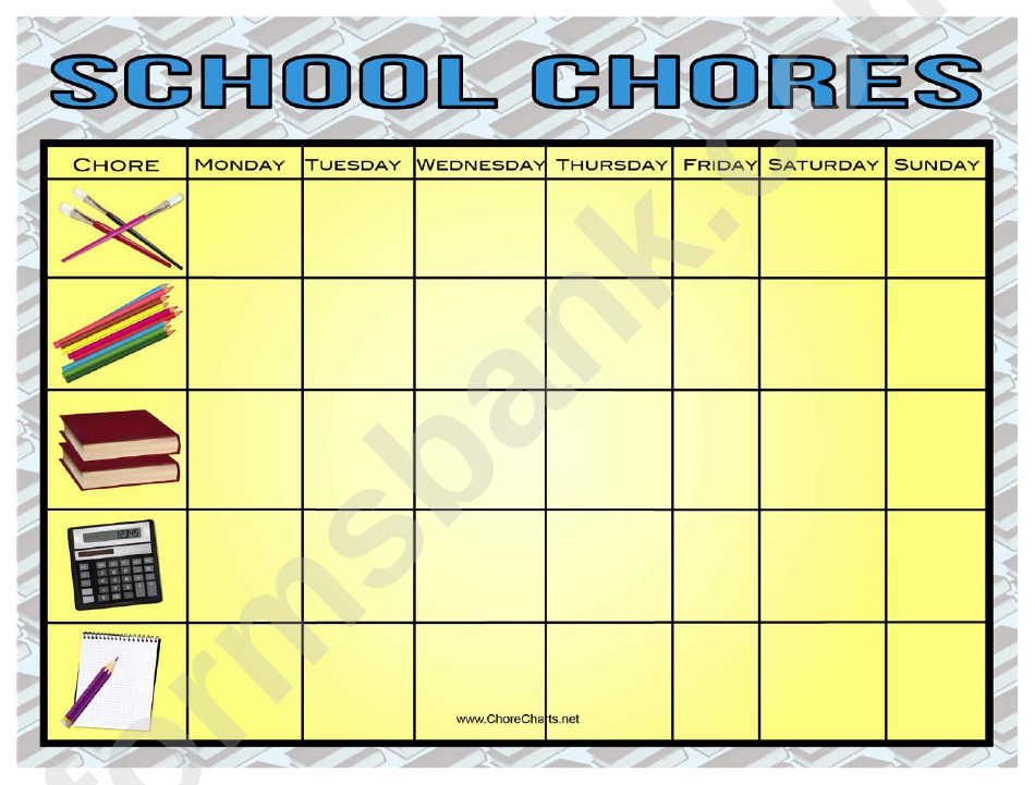 Weekly School Subjects Chore Chart