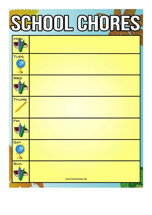 Weekly School Chores Chart Printable pdf