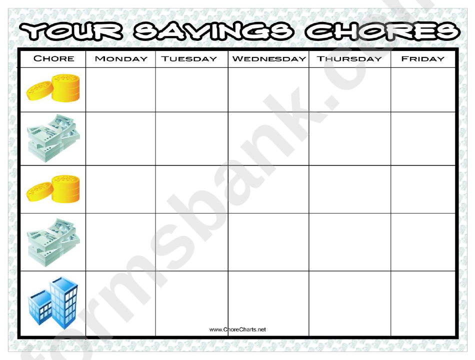 Chore Chart Template With Savings
