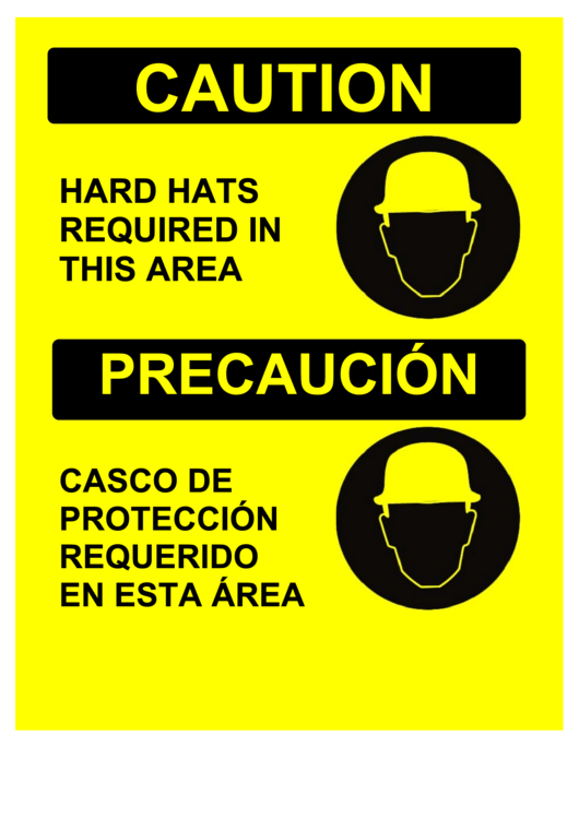 Caution Hard Hats Required Bilingual Printable pdf