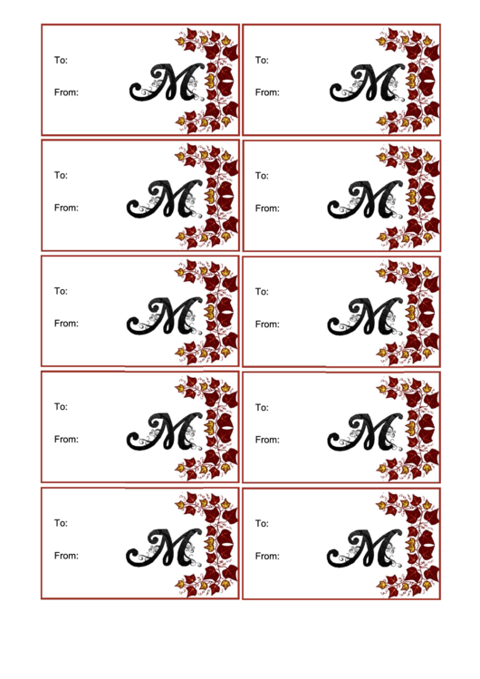 Monogram M Script Gift Tag Template Printable pdf