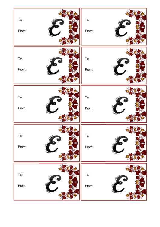 Monogram E Script Gift Tag Template Printable pdf