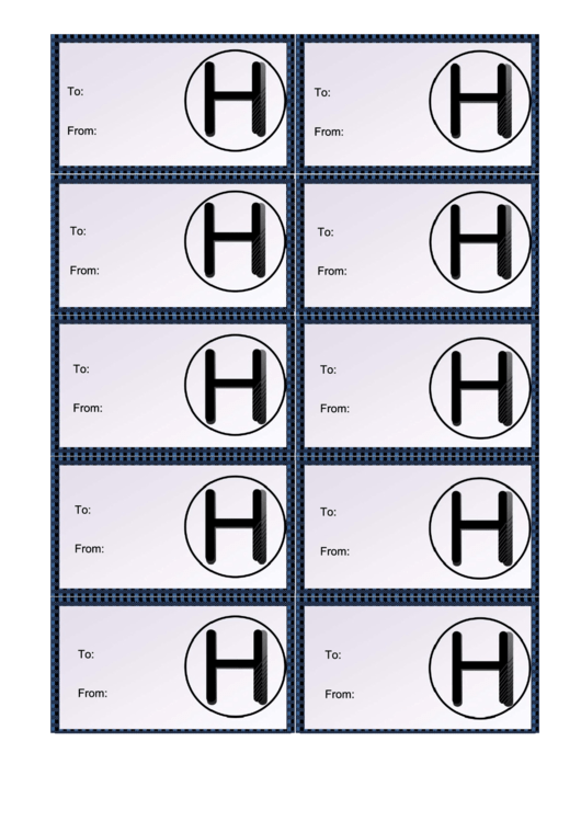 Monogram H Gift Tag Template Printable pdf