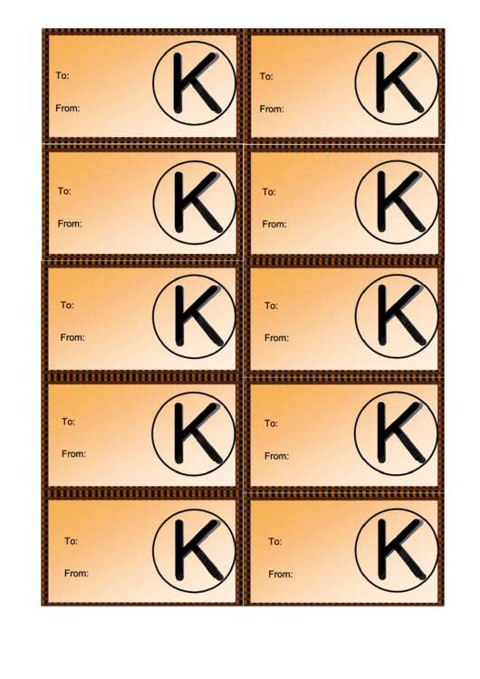 Monogram K Gift Tag Template Printable pdf