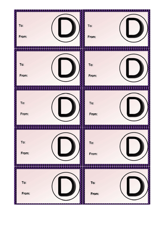 Monogram D Gift Tag Template Printable pdf