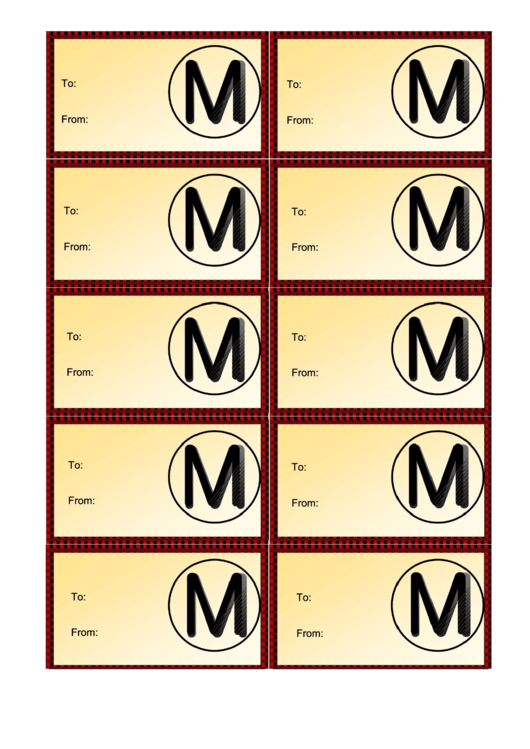 Monogram M Gift Tag Template Printable pdf
