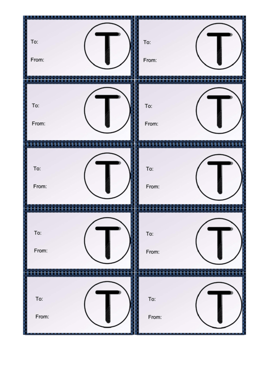 Monogram T Gift Tag Template Printable pdf