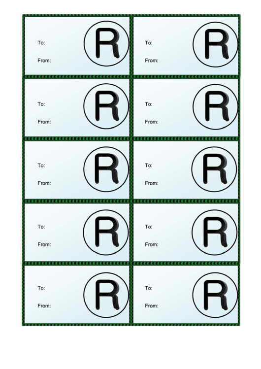 Monogram R Gift Tag Template Printable pdf