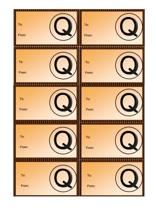 Monogram Q Gift Tag Template Printable pdf