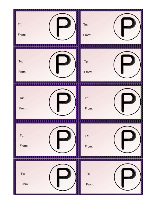 Monogram P Gift Tag Template Printable pdf