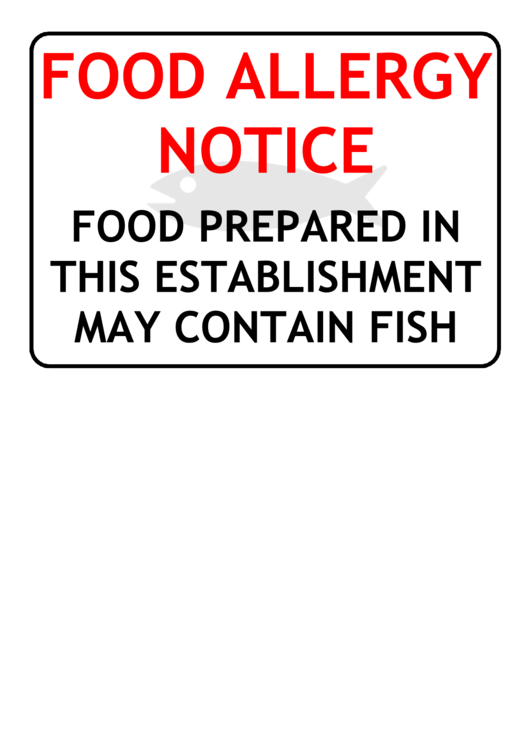 Allergy Notice Fish Sign Printable pdf