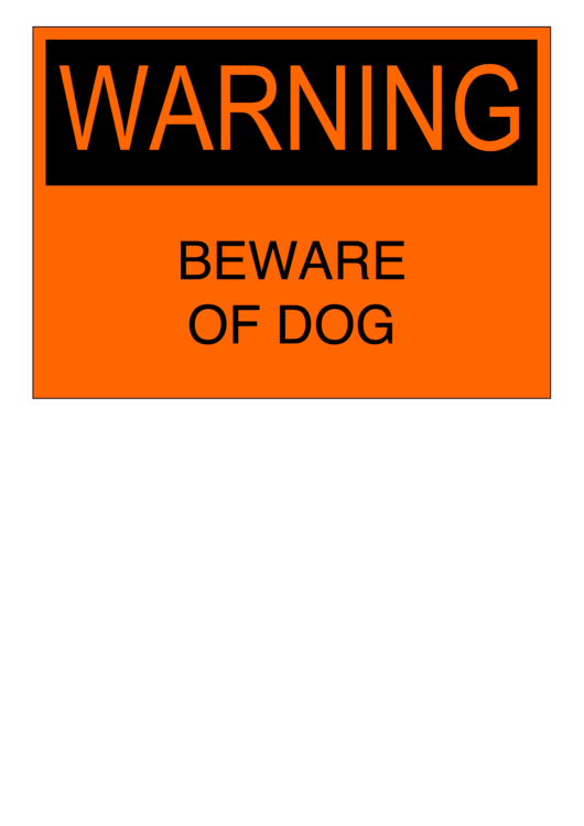 Warning Beware Of Dog Printable pdf