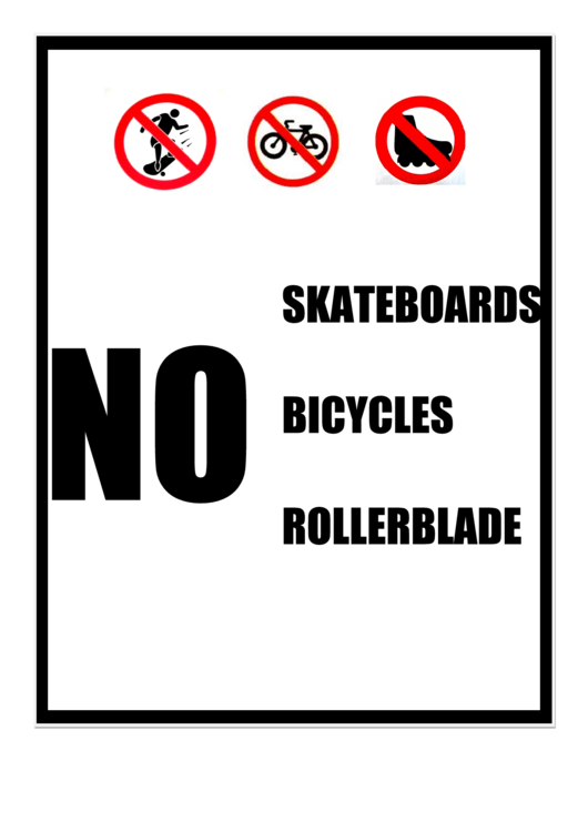 No Skateboards Bikes Rollerblades Sign Printable pdf