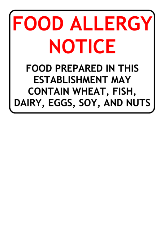 Food Allergy Warning Sign Template Printable pdf