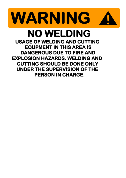 No Welding Warning Sign Template Printable pdf