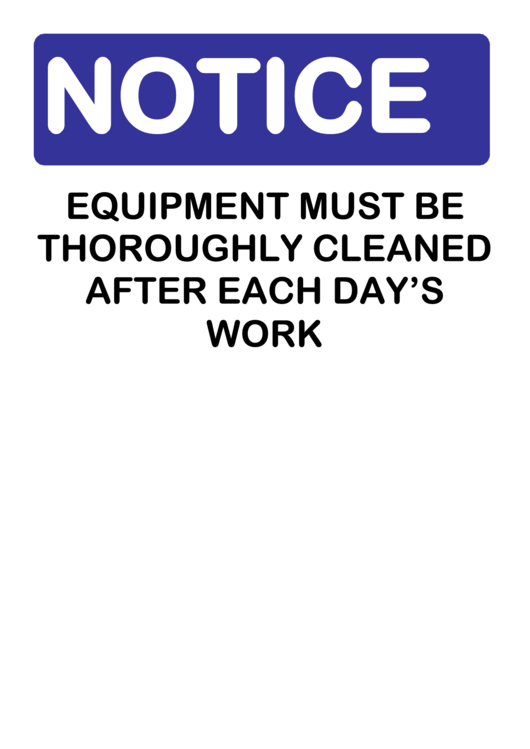 Clean Equipment Warning Sign Template Printable pdf